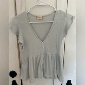 Altar'd State Ribbed Button-Front Peplum Top